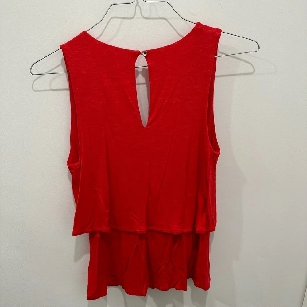 Anthropologie Deletta Red V Neck Faux Wrap Tank Blouse